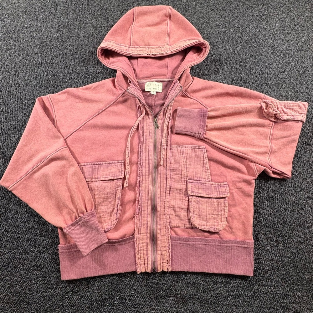Oli & Hali Mineral Wash Full Zip Hoodie Jacket Women's S Pink Boho Cotton Blend
